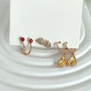 گوشواره زنانه نگین دار مدل TE1078 مجموعه 3 عددی
